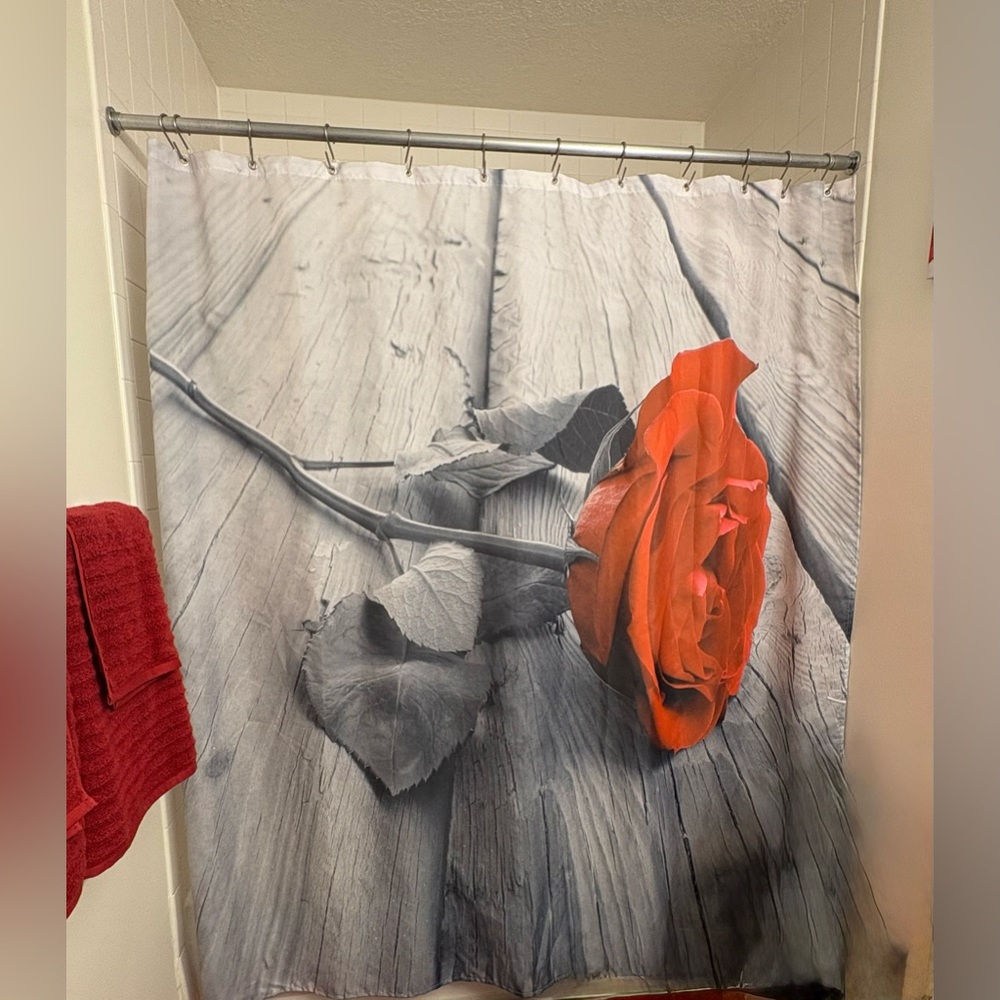 Elegant Rose Shower Curtain - Gray and Red